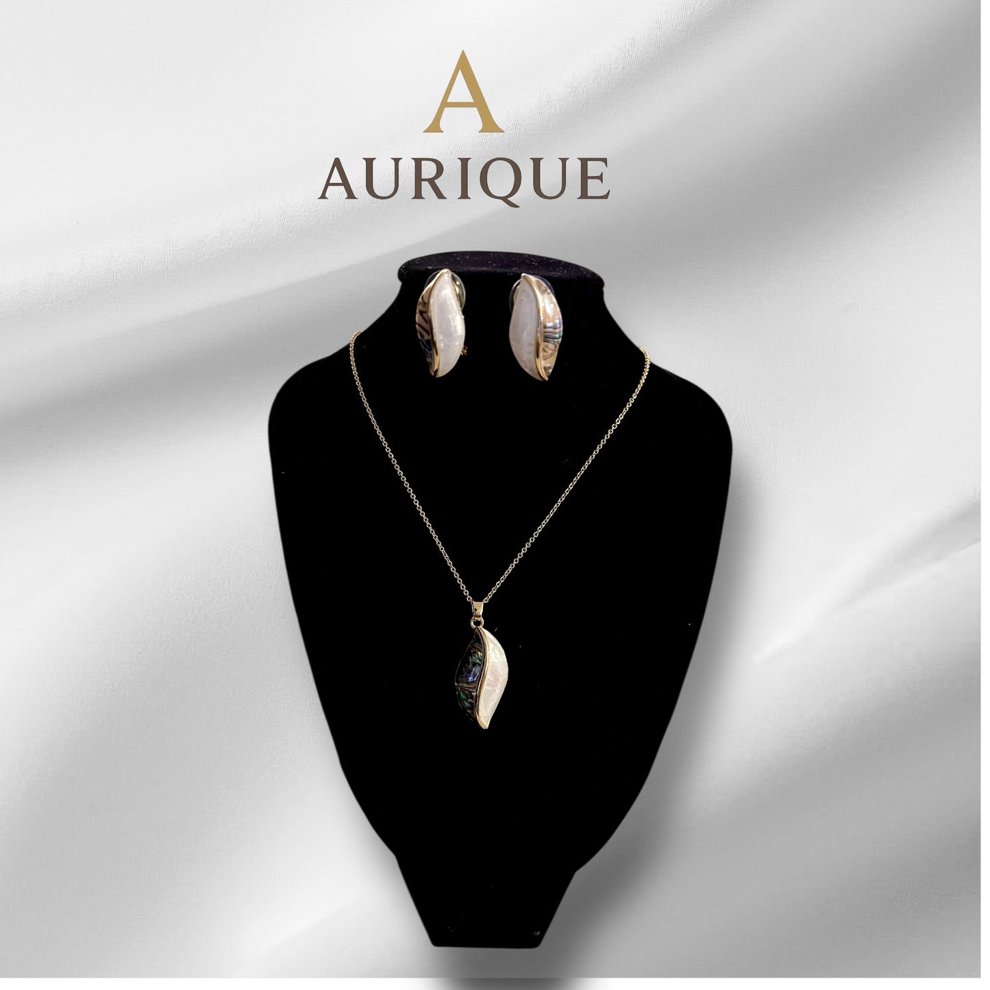 Half Pearl Earring, Pendant and Chain