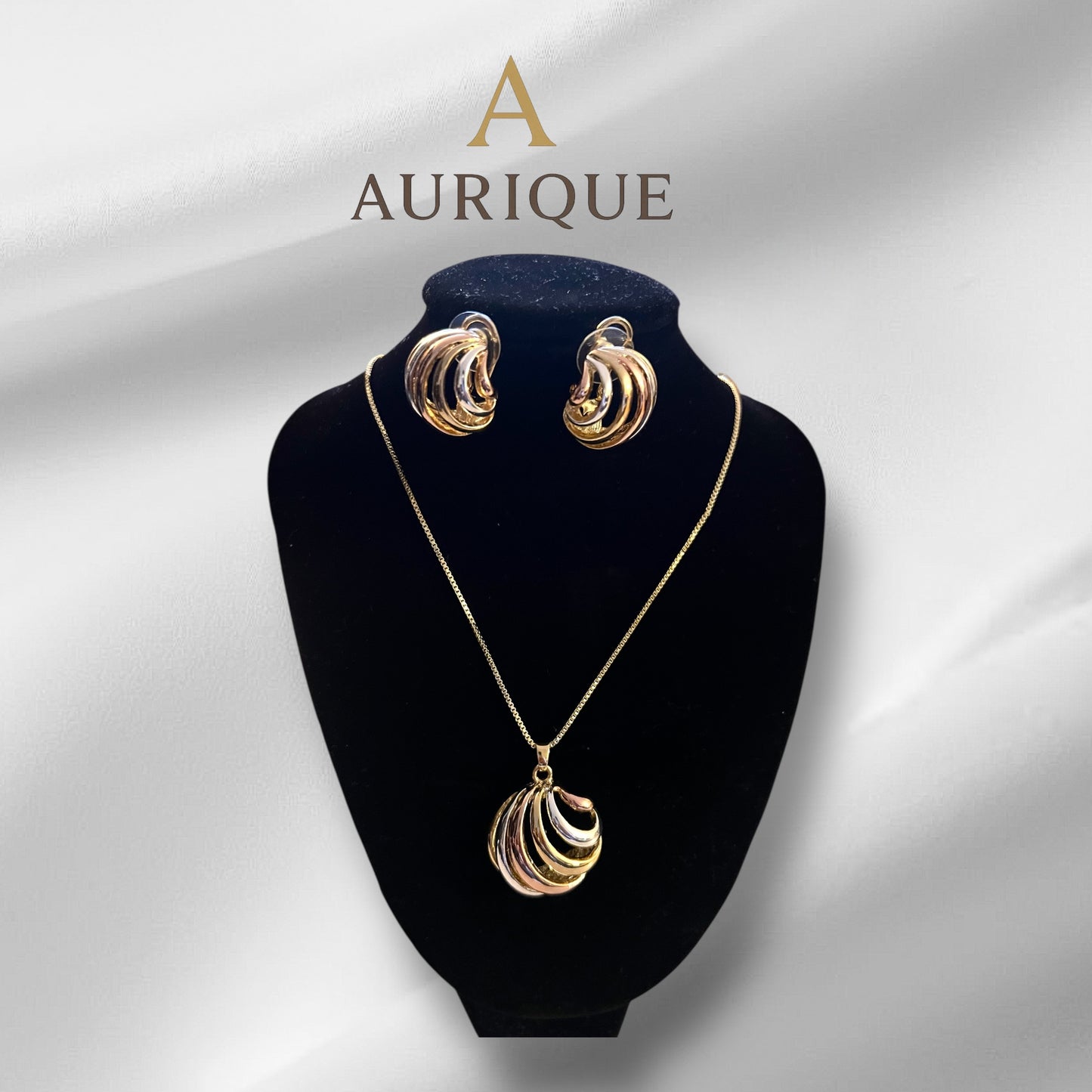 Three Tone Shell Earrings, Pendant With Chain