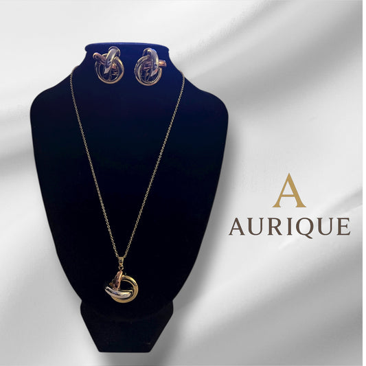 Four Rounds Three Tone Earring,chain and pendant