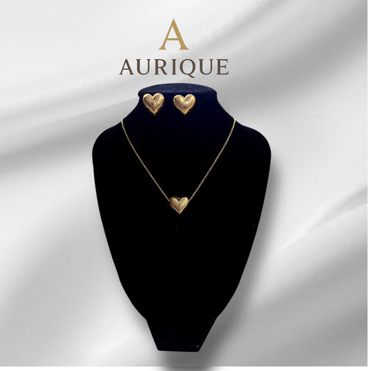 Gold Love Earring, Pendant and Chain