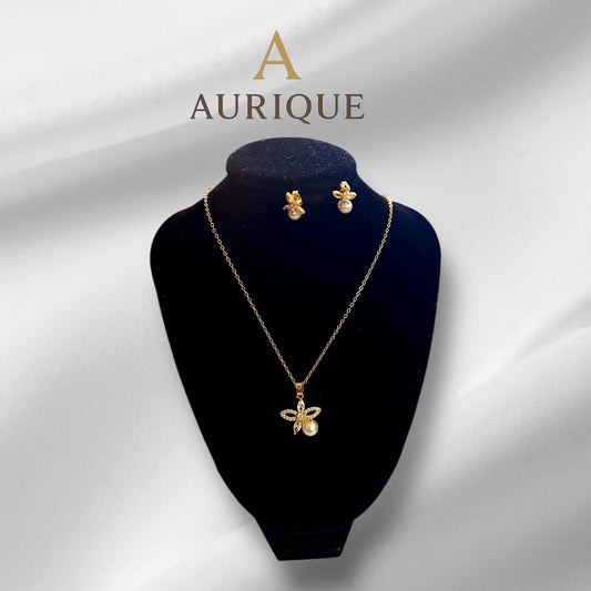 Flower Butterfly Earring With Pendant